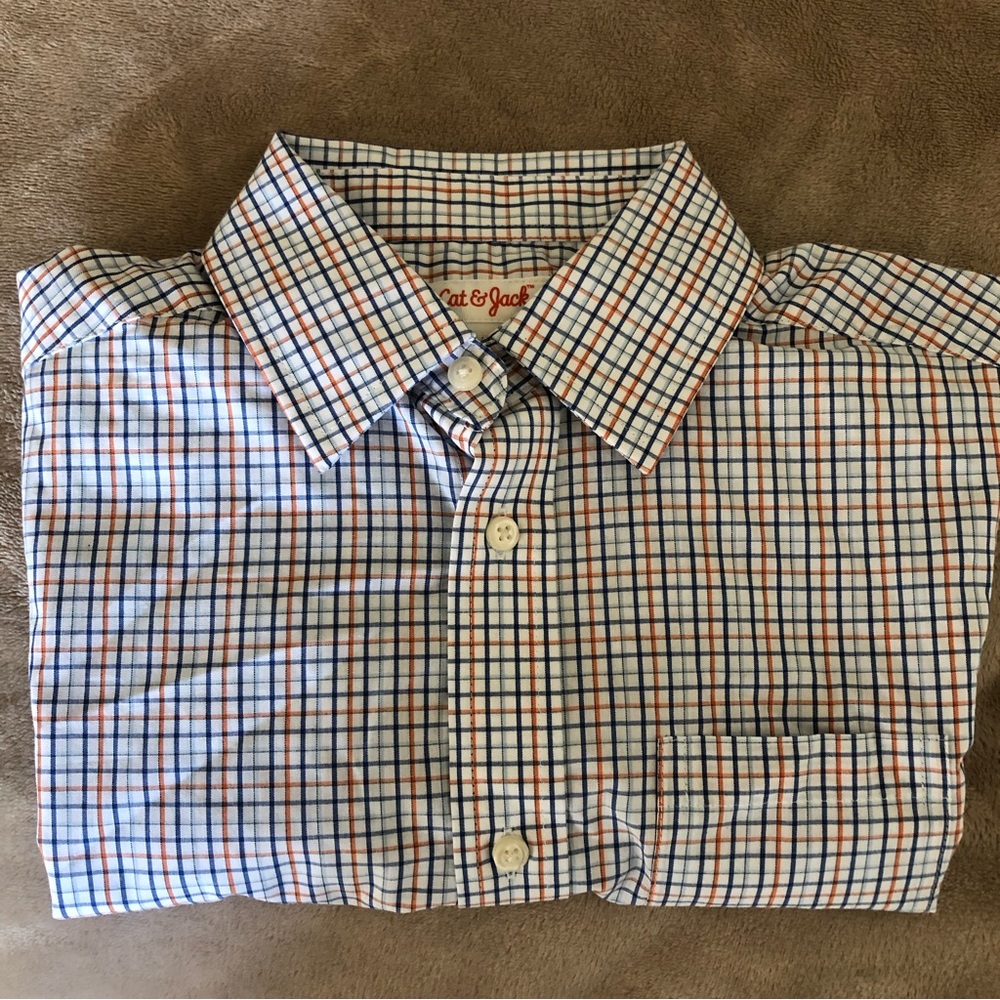 NWT Cat&Jack Boy’s Long Sleeve Plaid Button Down Shirt Chest Pocket Size M( 8-10